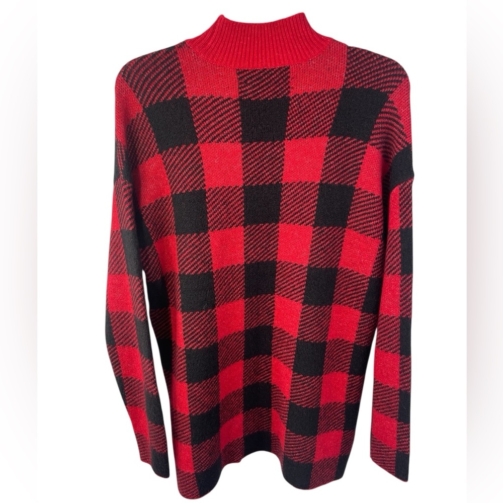 NWT- Loft Red Buffalo plaid mock neck sweater/tunic. Size medium. - Picture 4 of 6